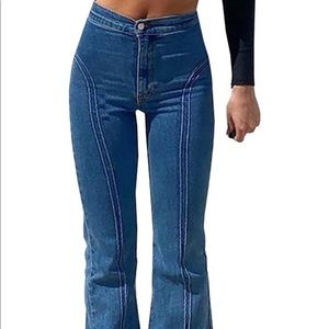 Women's Bell Bottom High Waisted Pull On Skinny Denim Jeans